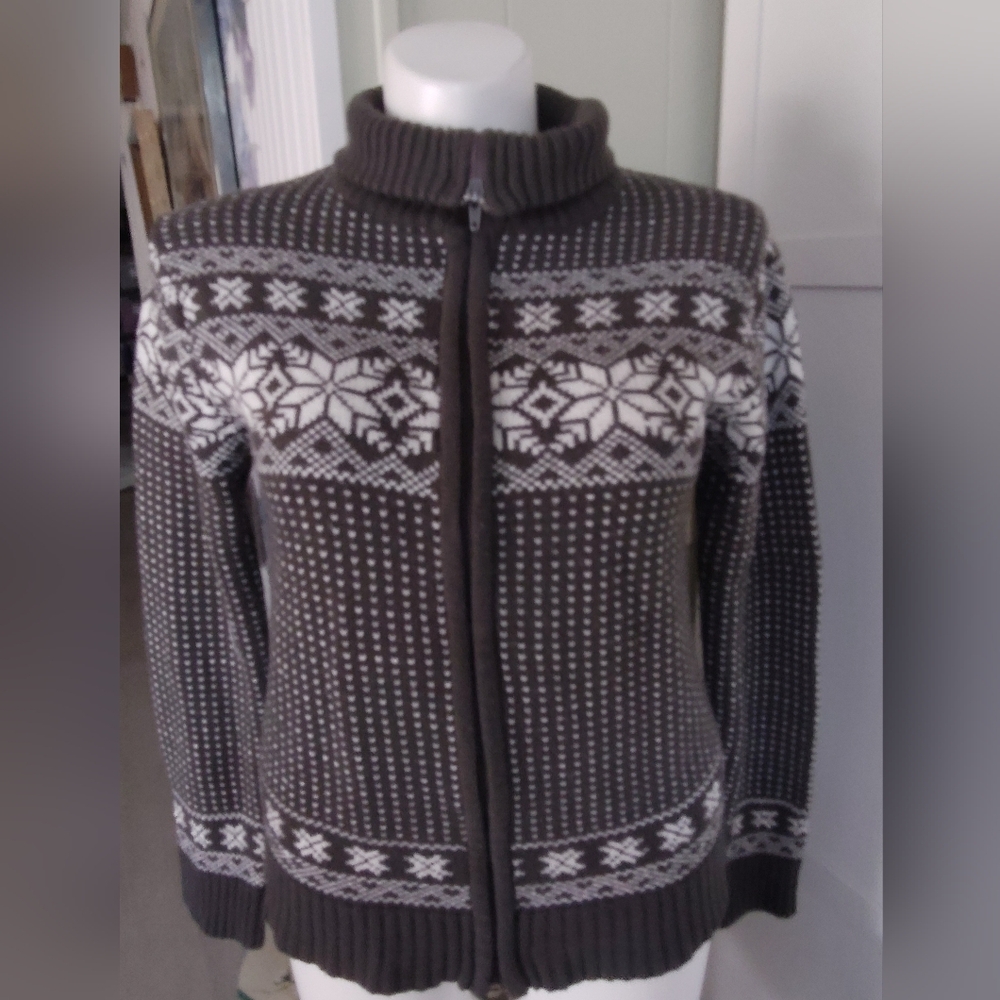 Vintage Bullocks Fair Isle Knit Acrylic Full Zip Sweater Sz LG Excellent Cond
